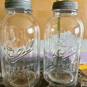 2 vintage Ball Perfect Mason Jars - Clear Glass, holds 1/2 gallon.